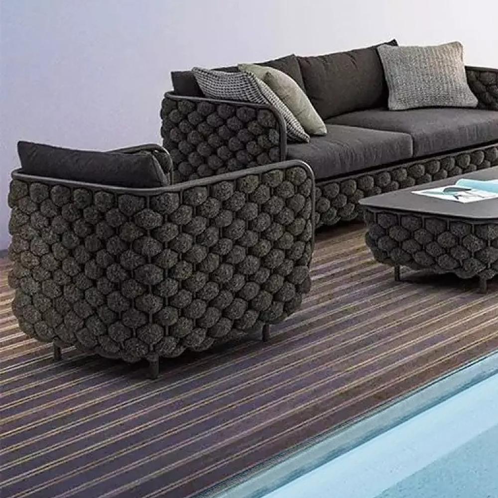 27.6" Wide Modern Aluminum & Rope Outdoor Patio Sofa with Cushion in Gray