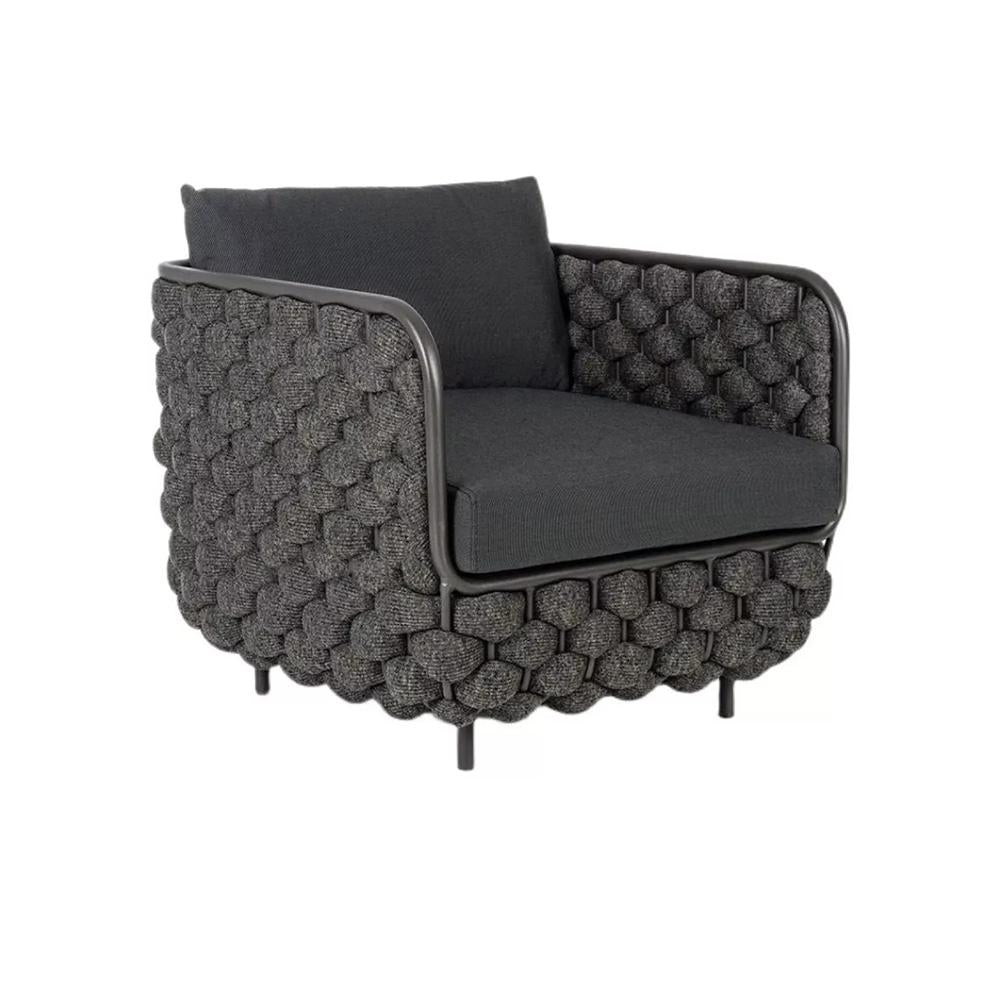 27.6" Wide Modern Aluminum & Rope Outdoor Patio Sofa with Cushion in Gray