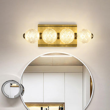 4-Light Clear Acylic Vanity Wall Light for Bathroom in Gold