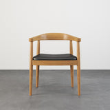 Modern Curved Back Dining Chair Upholstered Leather Walnut Wooden Armchair