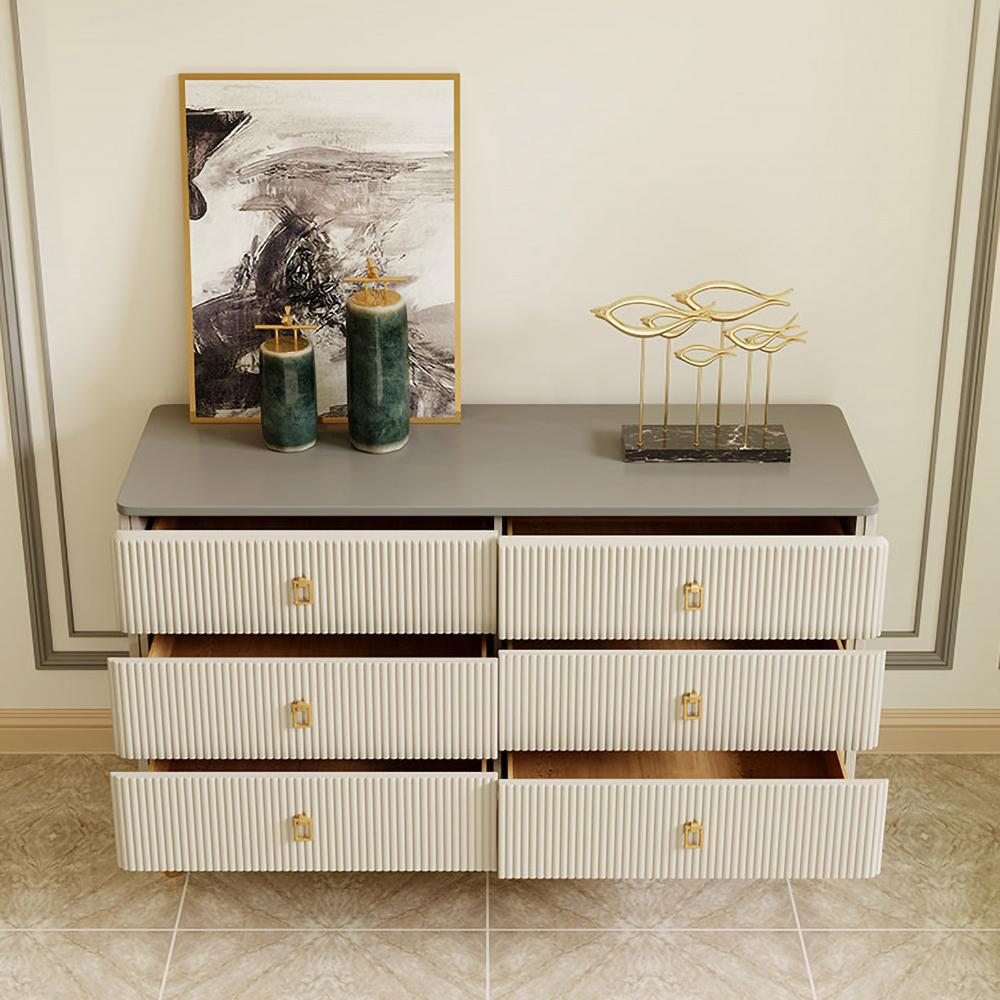 Modern Chest of 6 Drawers Buffet Cabinet with Storage Beige & Gray Sideboard