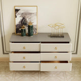 Modern Chest of 6 Drawers Buffet Cabinet with Storage Beige & Gray Sideboard