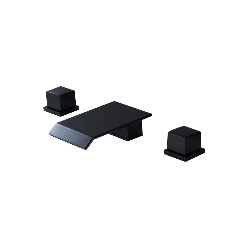 Moda Matte Black Waterfall Widespread Bathroom Sink Faucet Square Double Handle