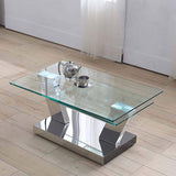 Silver Contemporary Extendable Tempered Glass Top Rectangle Coffee Table-Richsoul-Coffee Tables,Furniture,Living Room Furniture