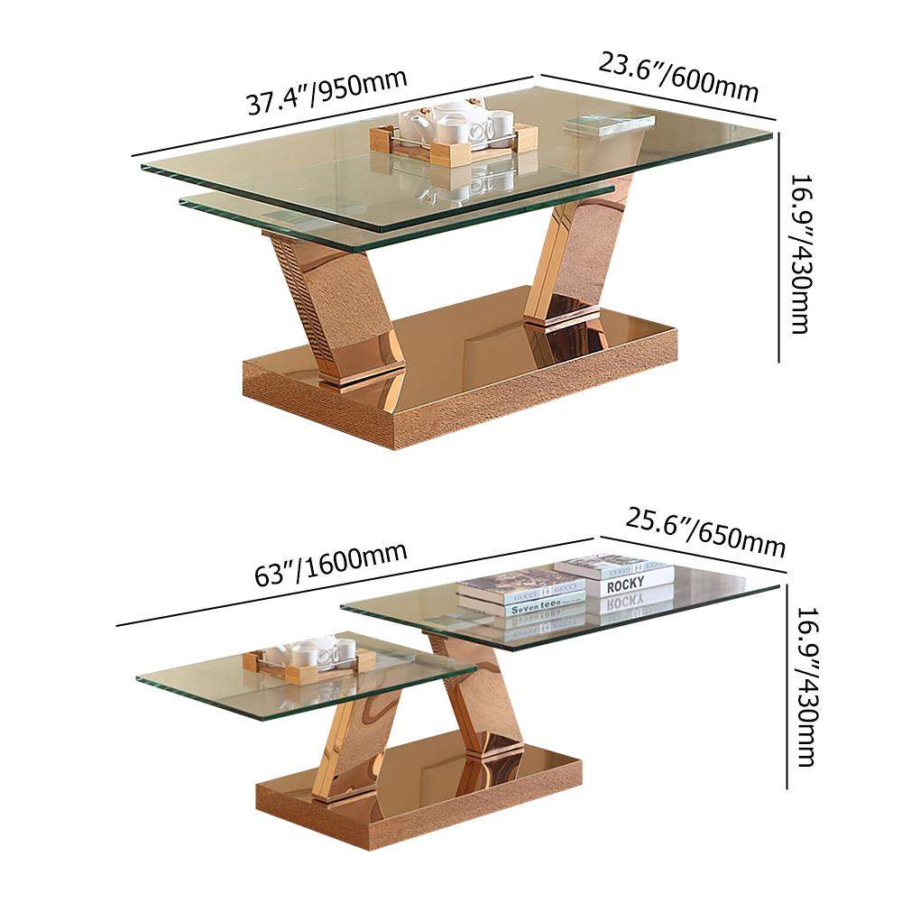 Silver Contemporary Extendable Tempered Glass Top Rectangle Coffee Table-Richsoul-Coffee Tables,Furniture,Living Room Furniture