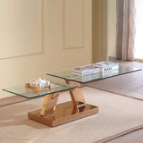 Silver Contemporary Extendable Tempered Glass Top Rectangle Coffee Table-Richsoul-Coffee Tables,Furniture,Living Room Furniture