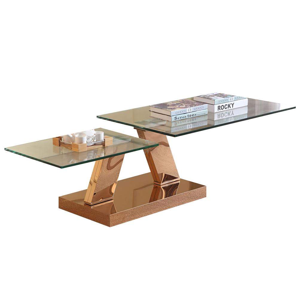 Silver Contemporary Extendable Tempered Glass Top Rectangle Coffee Table-Richsoul-Coffee Tables,Furniture,Living Room Furniture