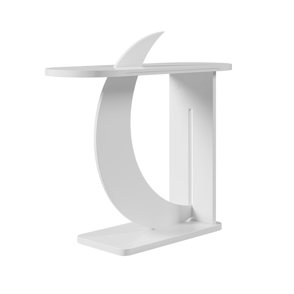 39.4" White Moon Shape Console Table Rectangular Wood Entryway Table with Abstract Base