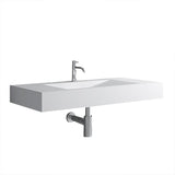 Glossy White Wall-Mount Floating Sink Solid Surface Stone Resin Bathroom V-Shaped Sink