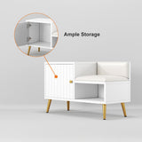 White Contemporary Upholstered Shoe Rack Bench with Storage Cabinet and Shelf Entryway