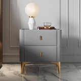 Modern Off White Nightstand 2-Drawer Bedside Cabinet with Stone Top & Microfiber Leather