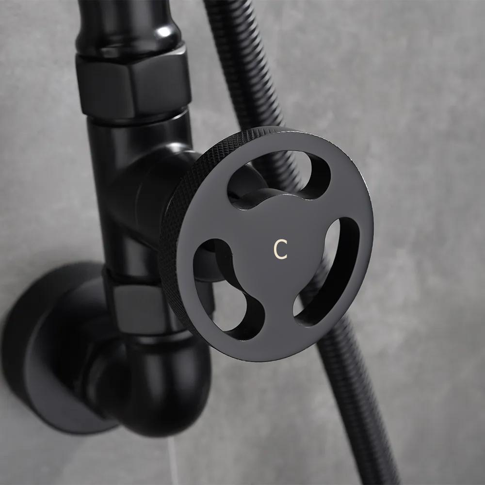 Industrial Style Wall-Mounted Shower System 2-function in Black