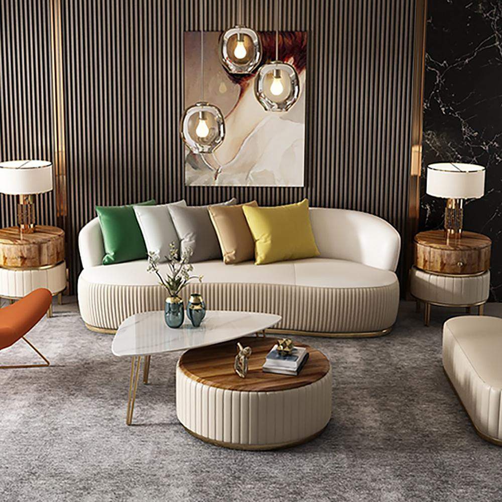 3-Seater Curved Shape Luxury Faux Leather Sofa Pillows Included-Richsoul-Furniture,Living Room Furniture,Sofas & Loveseats