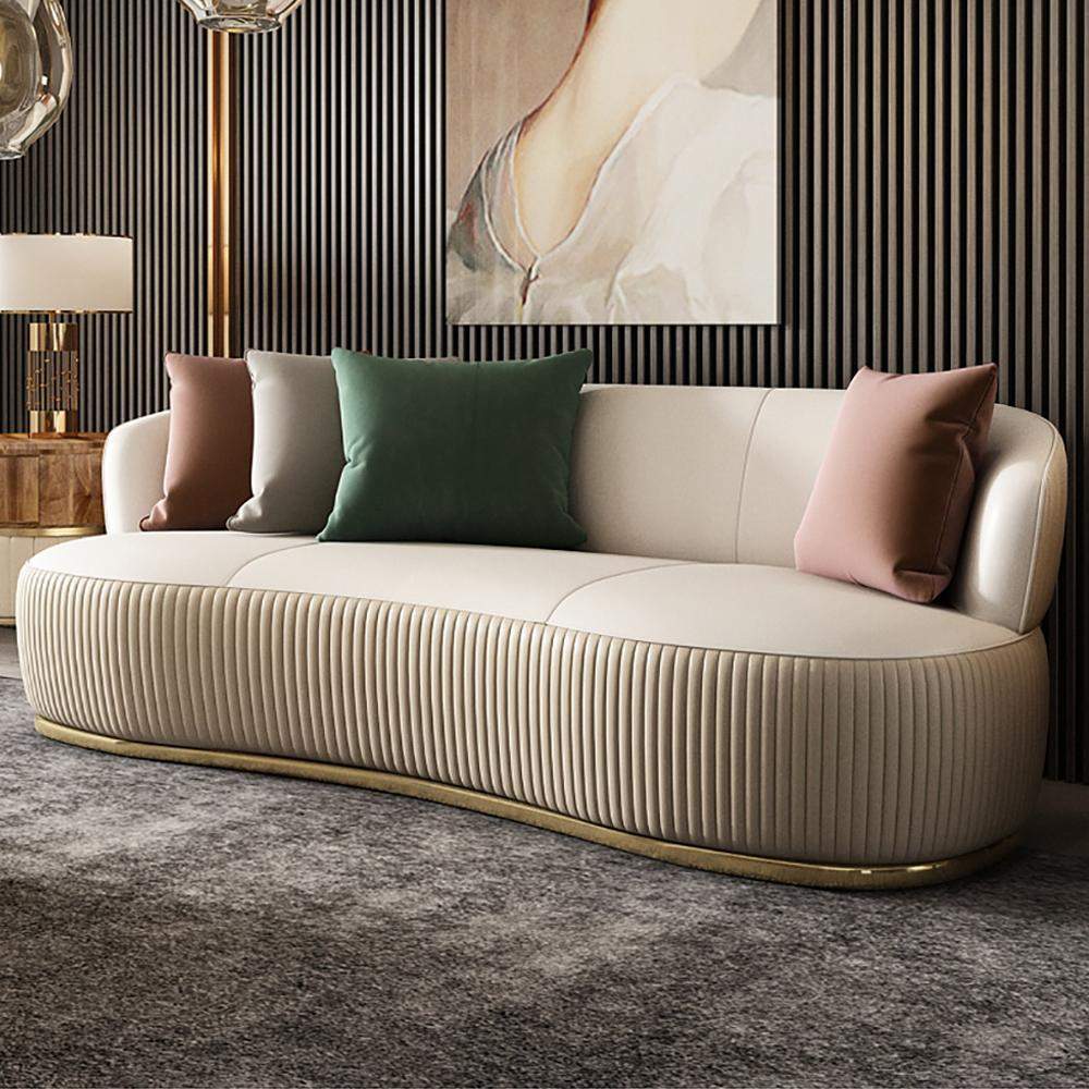 3-Seater Curved Shape Luxury Faux Leather Sofa Pillows Included-Richsoul-Furniture,Living Room Furniture,Sofas & Loveseats