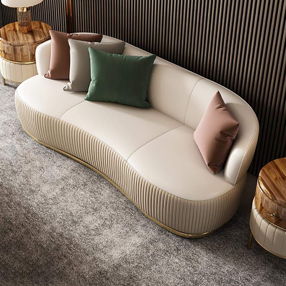 3-Seater Curved Shape Luxury Faux Leather Sofa Pillows Included-Richsoul-Furniture,Living Room Furniture,Sofas & Loveseats