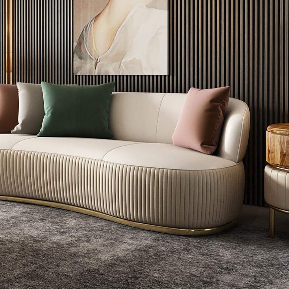 3-Seater Curved Shape Luxury Faux Leather Sofa Pillows Included-Richsoul-Furniture,Living Room Furniture,Sofas & Loveseats