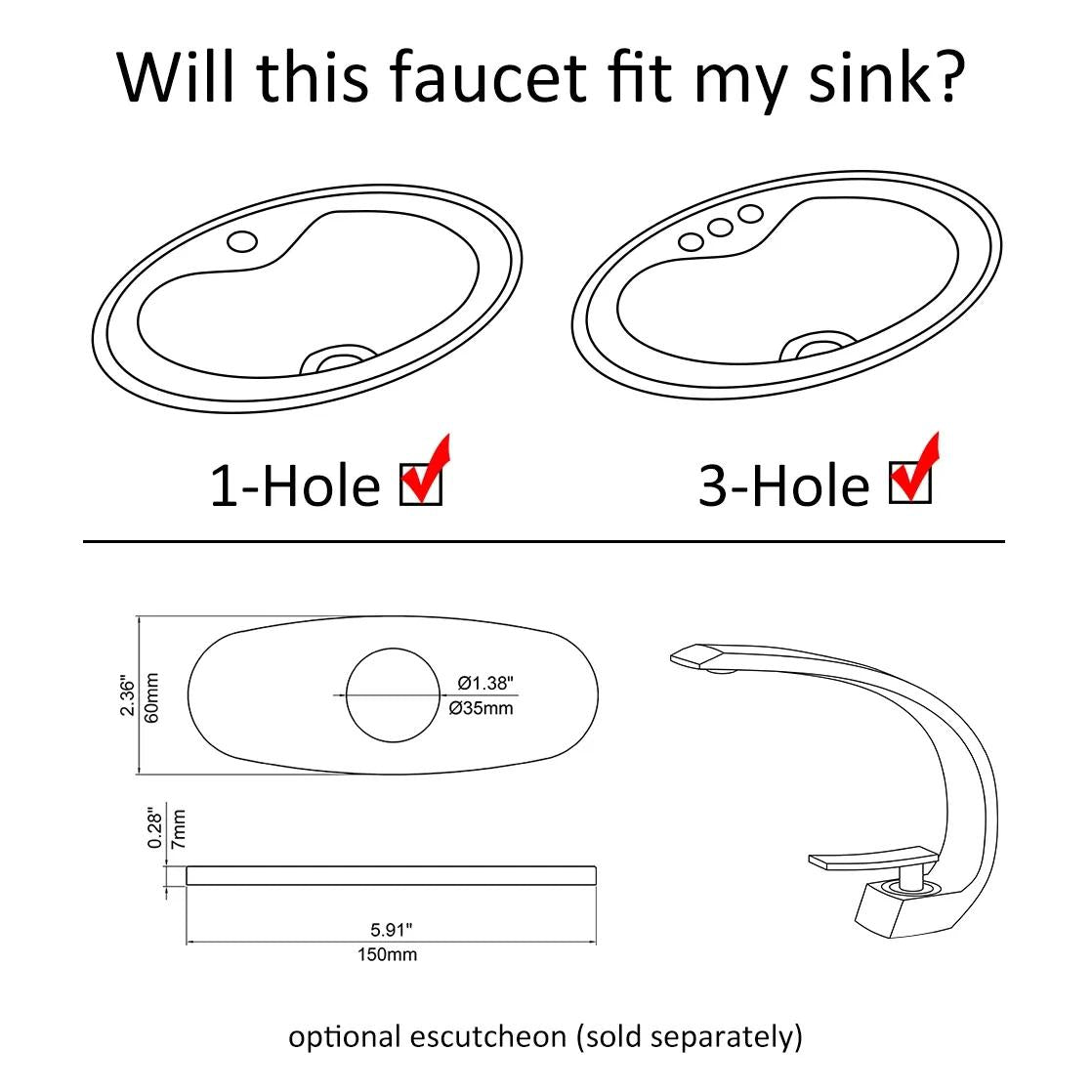 Modern Single Hole 1-Handle C-Shaped Curved Spout Bathroom Sink Faucet with Pop Up Drain in Brushed Nickel