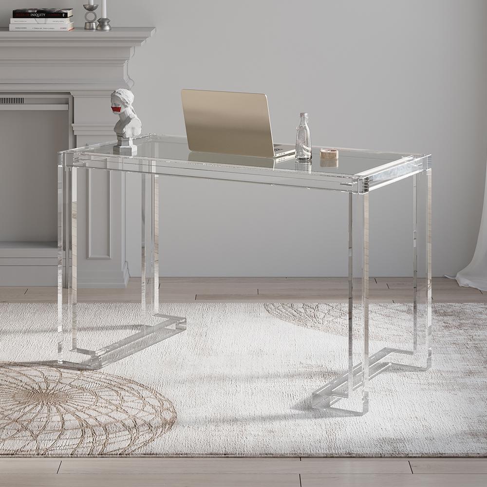 Savea 47.2" Modern Rectangular Clear Tempered Glass Office Writing Desk