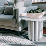 Modern White Fluted Side Table Round Wood End Table with Unique Design