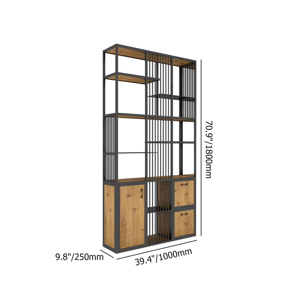 70" Industrial Etagere Bookshelf with Door in Metal