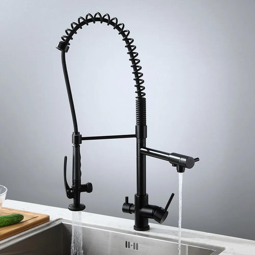 Modern Kitchen Faucet with Sprayer Brass Pull Down Faucets Chrome Single Hole 3-in-1