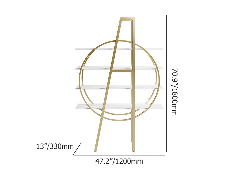 4-Tier Round Open Bookshelf White Display Shelf Gold Frame