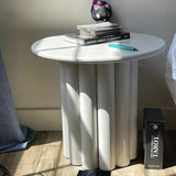 Modern White Fluted Side Table Round Wood End Table with Unique Design