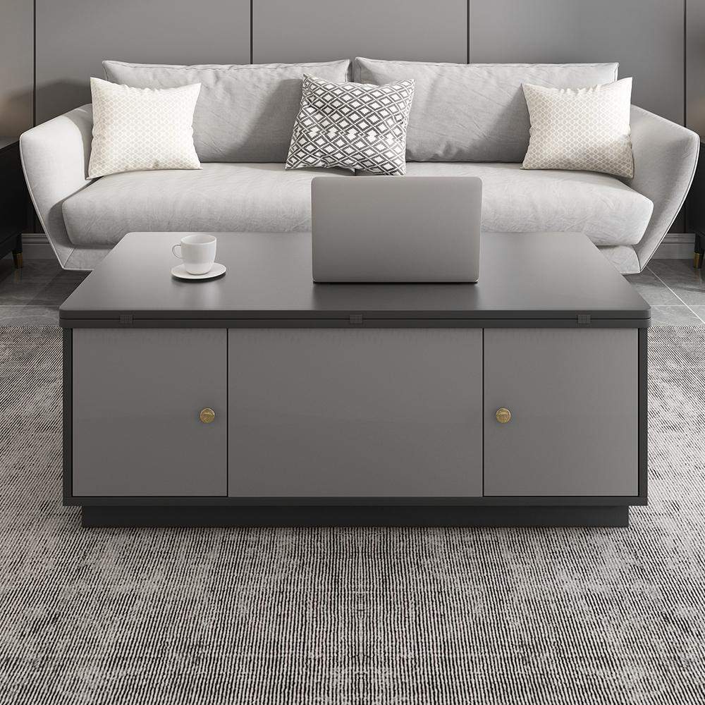 Modern Gray Multifunctional Square Lift-top Coffee Table-Coffee Tables,Furniture,Living Room Furniture