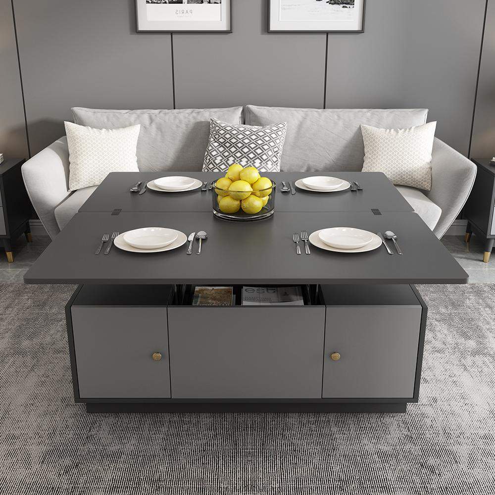 Modern Gray Multifunctional Square Lift-top Coffee Table-Coffee Tables,Furniture,Living Room Furniture