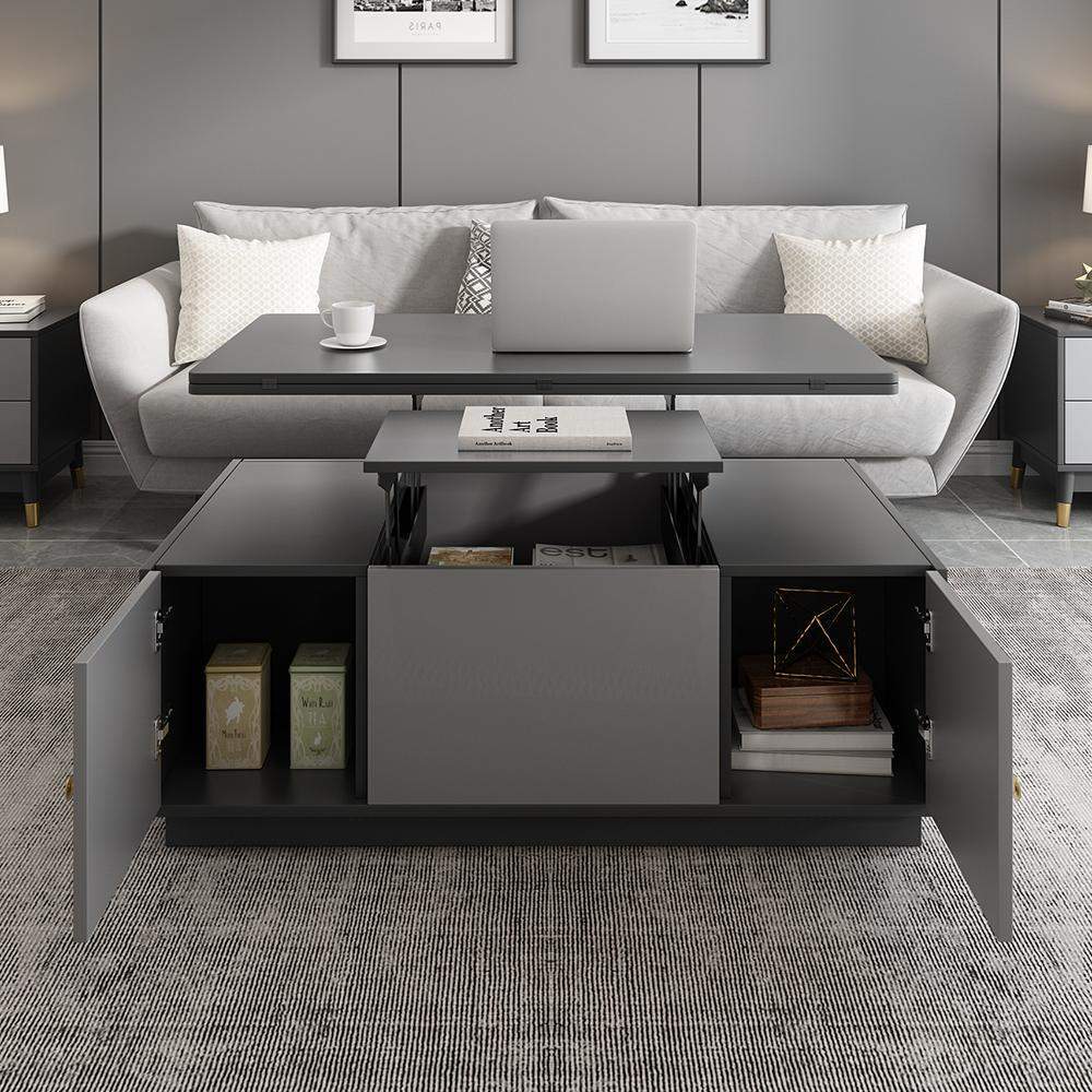 Modern Gray Multifunctional Square Lift-top Coffee Table-Coffee Tables,Furniture,Living Room Furniture