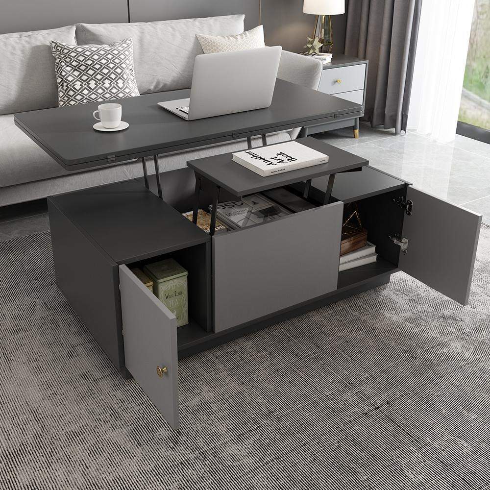 Modern Gray Multifunctional Square Lift-top Coffee Table-Coffee Tables,Furniture,Living Room Furniture