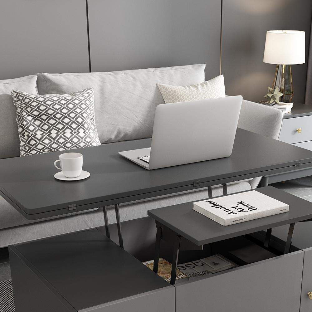 Modern Gray Multifunctional Square Lift-top Coffee Table-Coffee Tables,Furniture,Living Room Furniture