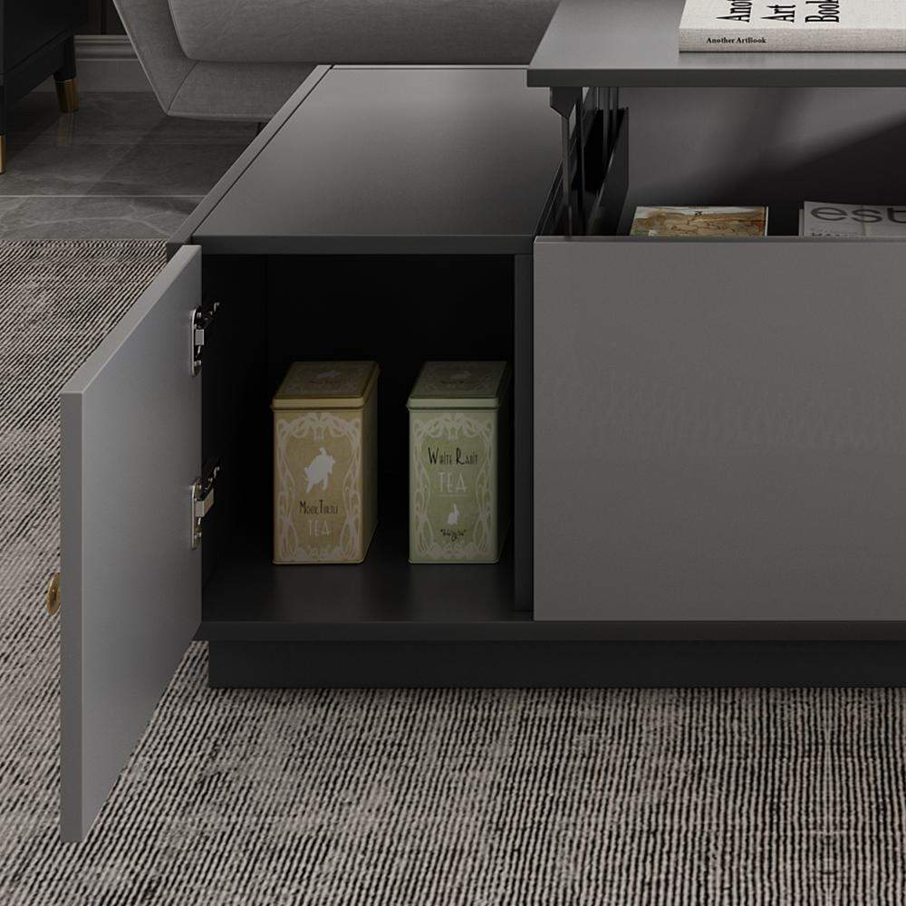 Modern Gray Multifunctional Square Lift-top Coffee Table-Coffee Tables,Furniture,Living Room Furniture