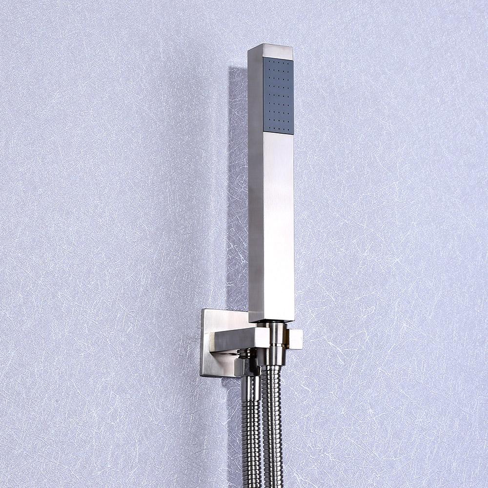 Dree Modern 12" Wall Mount LED Square Showerhead & Hand Shower System in Brushed Nickel