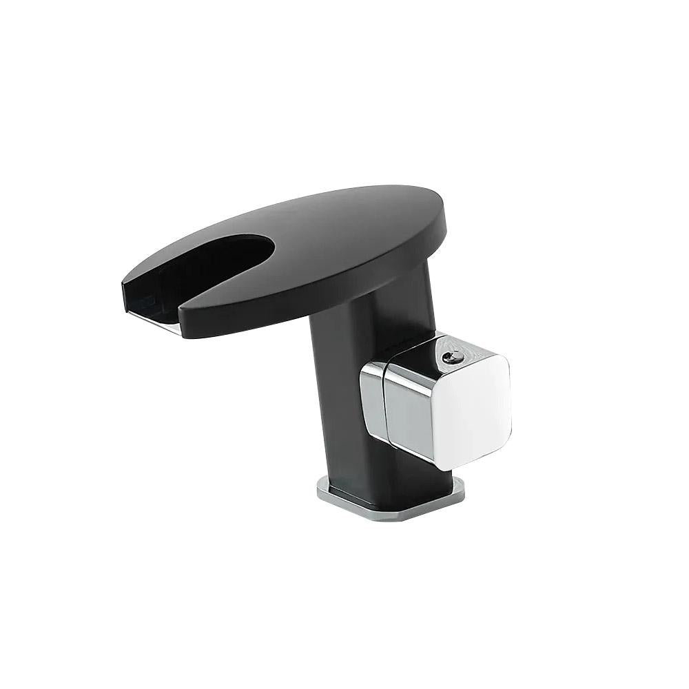 LED Single Handle Waterfall Bathroom Sink Faucet Round Spout Solid Brass in Black&Chrome