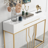 Narrow Console Table with Drawers Wood Top in White