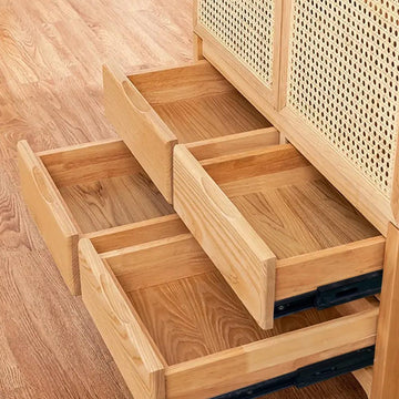 Woven Rattan Wardrobe Closet Cabinet with 2 Doors and 4 Drawers