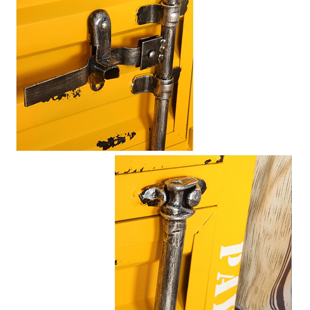 Industrial Loft Red Nightstand Retro Bedside Storage Cabinet with Door & Drawer