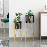Gold Plant Pots Modern Planter with Gold Stand for Indoor&Outdoor Set of 2