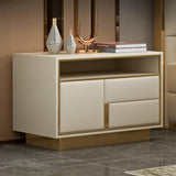 Modern Off-White Wooden Nightstand PU Leather Upholstery with 1 Drawer