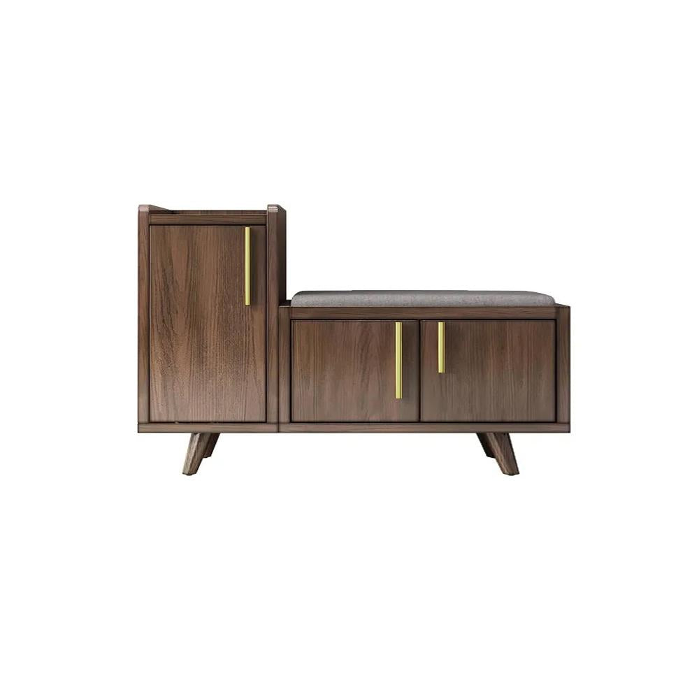 Walnut Upholstered Shoe Storage Cabinet with Door & Shelf Entryway Shoe Storage Bench