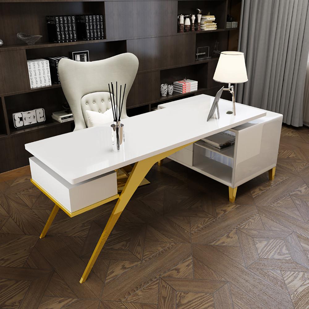 Hungled 55.1" Modern Rectangular  Writing Desk Computer Desk with Side Cabinet & Drawers