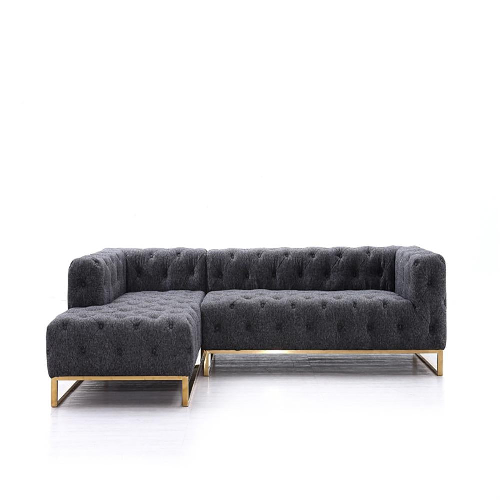 94.5" Modern Tufted Velvet Upholstered Sofa 3-Seater Sofa Gray Sectional in Gold Base