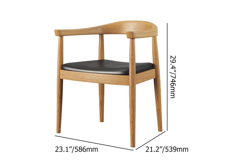 Modern Curved Back Dining Chair Upholstered Leather Walnut Wooden Armchair