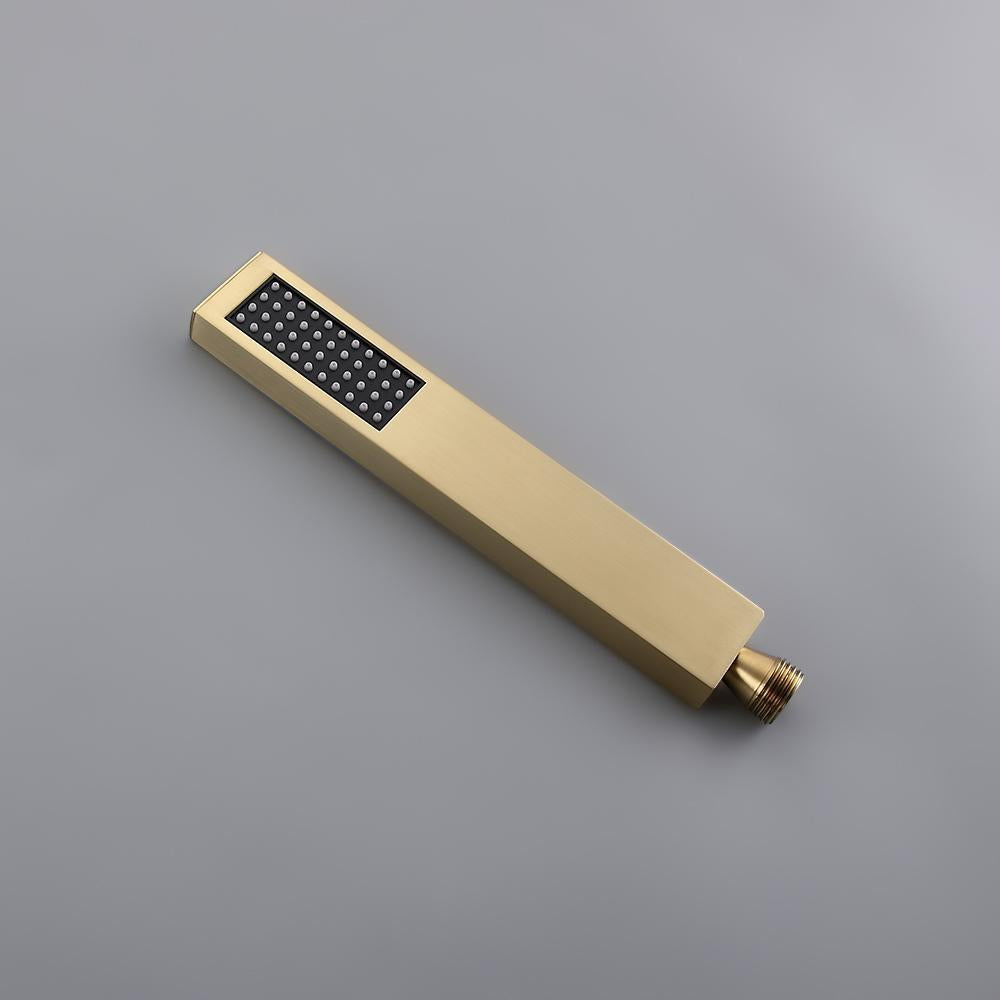 Dree Brushed Gold Freestanding Tub Filler Floor Mount Bathtub Faucet with Hand Shower