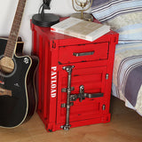 Industrial Loft Red Nightstand Retro Bedside Storage Cabinet with Door & Drawer
