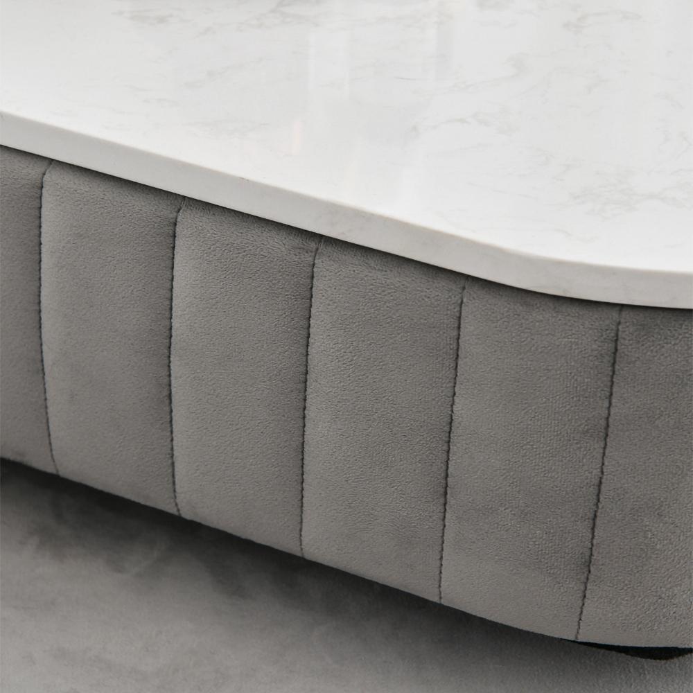 Modern Gray Upholstered Makeup Vanity Table Expandable Dressing Table with Cabinet