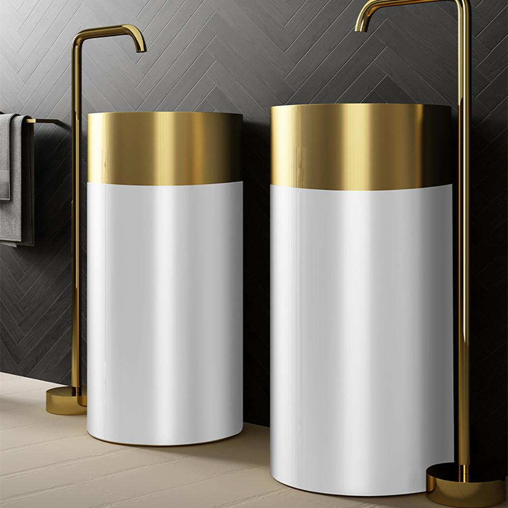 Gold Modern Luxury Round Stainless Steel Sink Pedestal Sink Freestanding