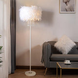 Modern Floor Lamp with Feather Shade Standing Lamp for Living Room in White