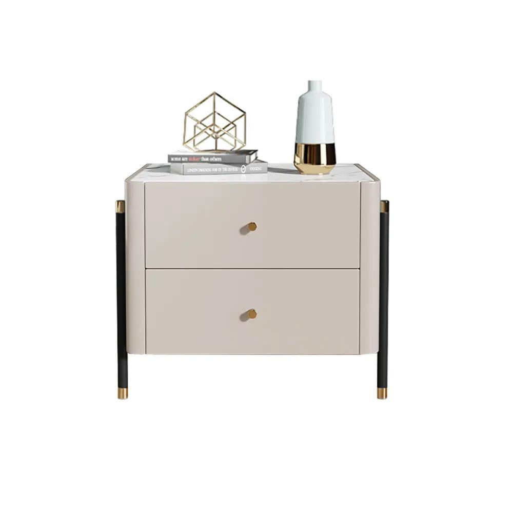 Modern Luxury Gray Nightstand 2-Drawer Bedside Table with Stone Top